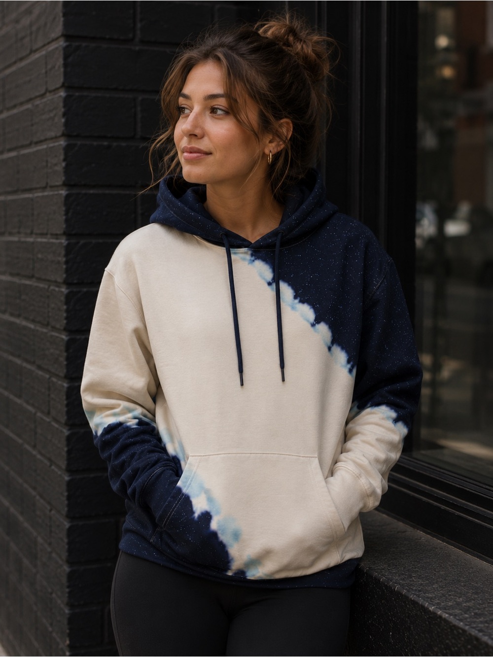 Navy Blue Tie Dye Hoodie Lightweight Pullover Kangaroo Pocket NWT Small
